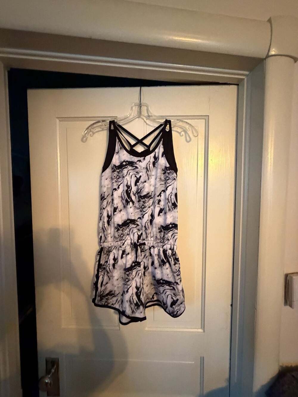 Athletic Works Activewear Romper Size L/G 10-12 Black White Marble Print
